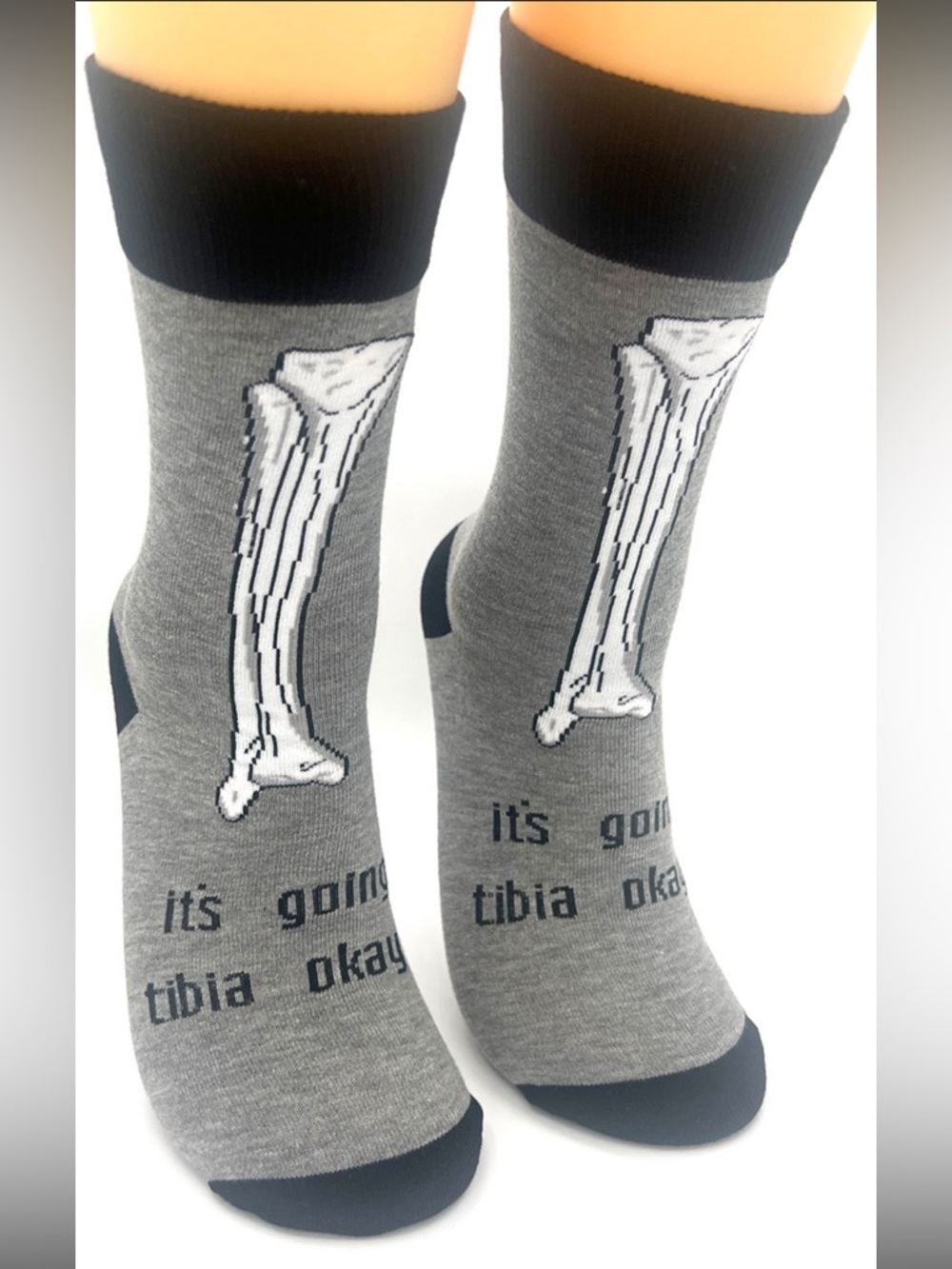 Gray Novelty It’s Going Tibia Okay Socks - Men's Crew Socks